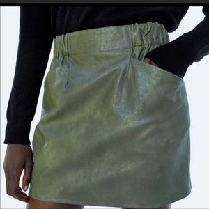 Zara green faux leather mini skirt